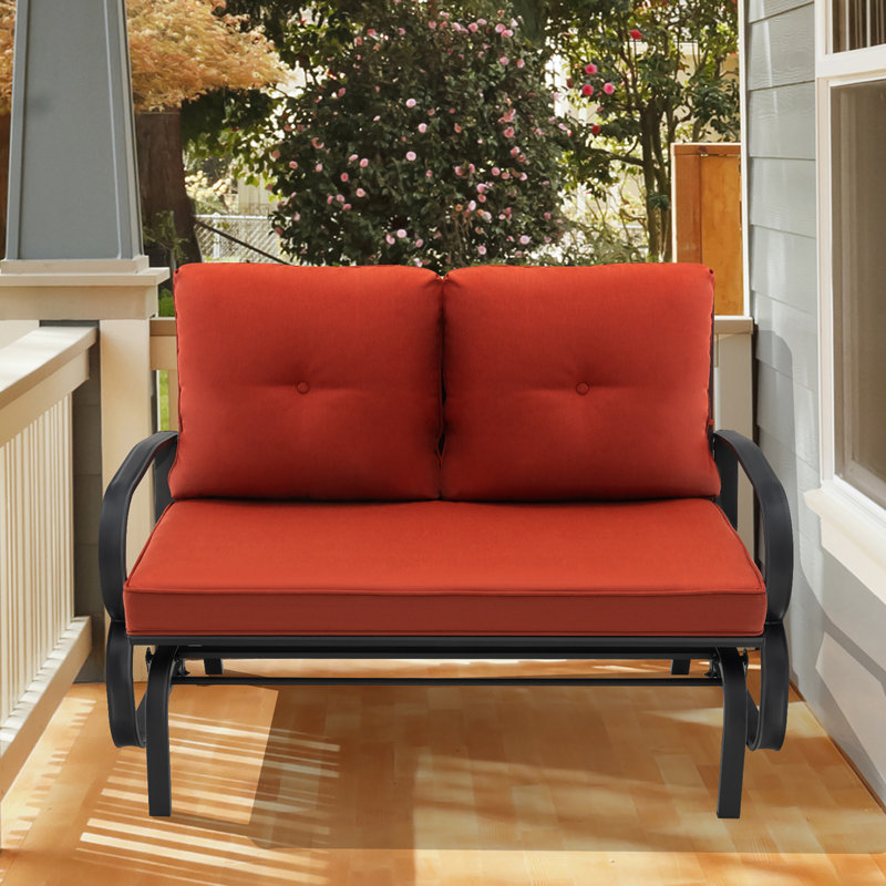 Banc d'extérieur en métal avec coussins Aleyha, Rouge brique