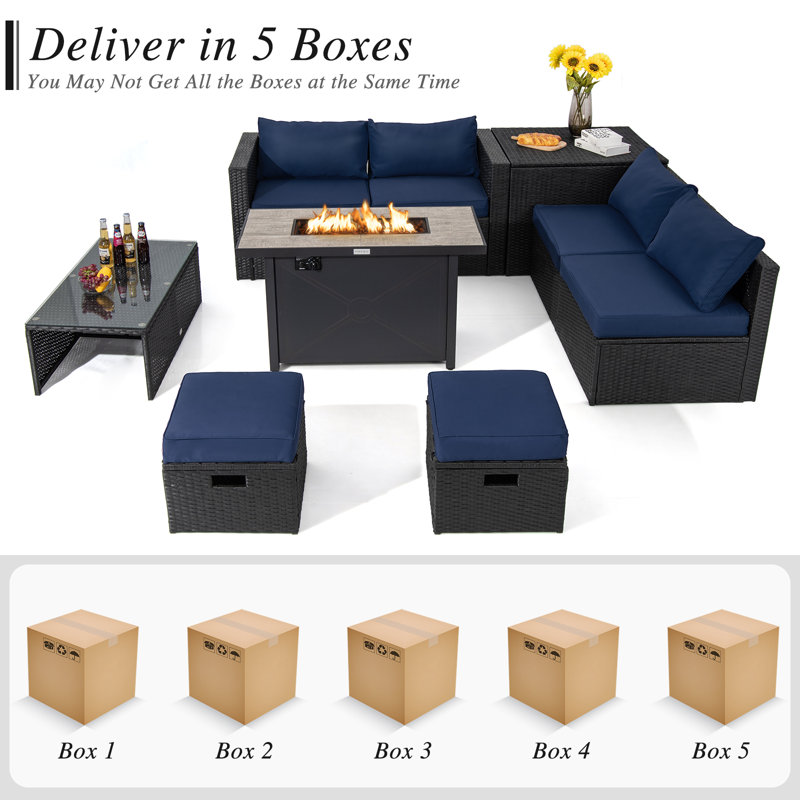 Ensemble de conversation modulaire avec coussins 9 pièces Modola, Bleu marine