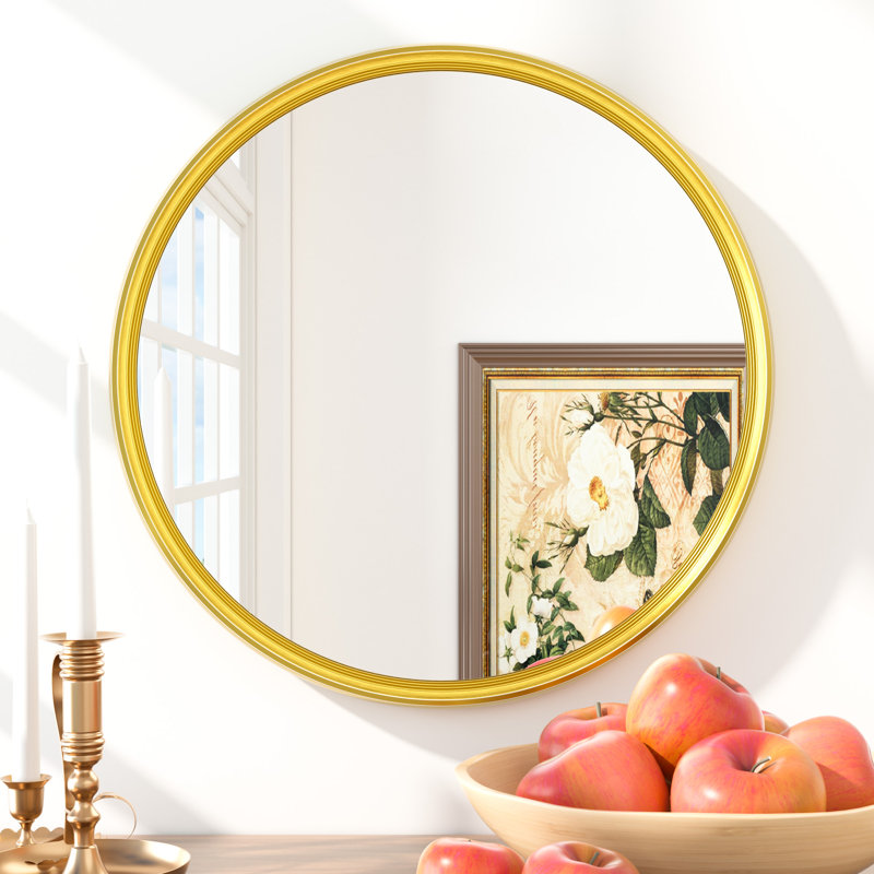 Miroir mural rond en verre trempé Evangerista, 30 po x 30 po, Or brossé