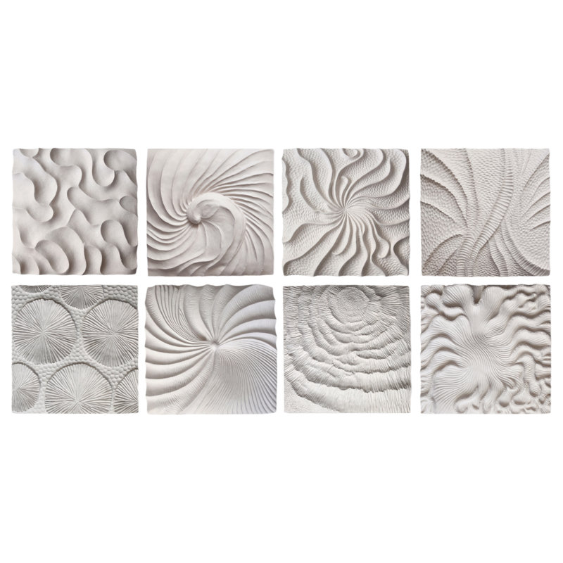 Canvas Wall Art Set Resin And Polyresin Abstract Sculptural Texture Panels Casual Style For Home Office Bedroom Living Room Decor Set Of 8 - 14" White