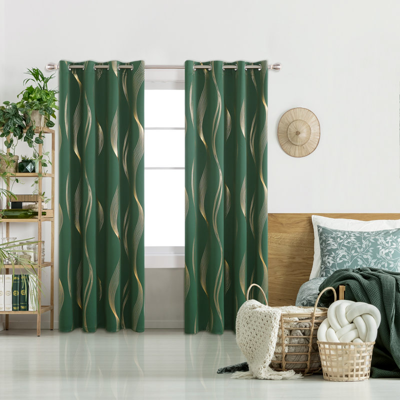 Geometric Blackout Thermal Curtain Pair, 52" W x 84" L, Dark Forest