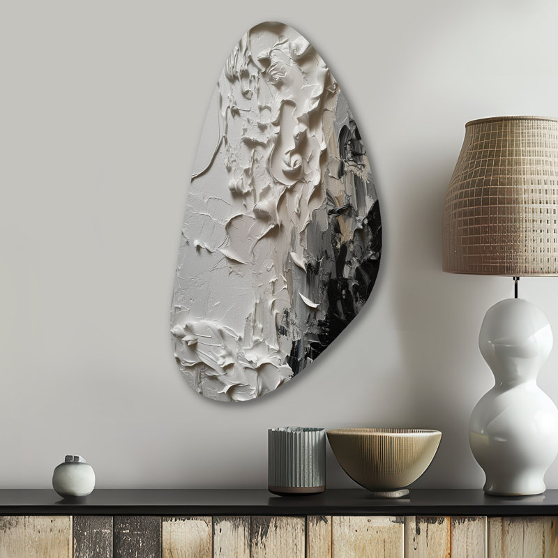 «White and Black Tranquility Unleashed IV», art mural en métal asymétrique en marbre, impression d'art moderne de forme irrégulière