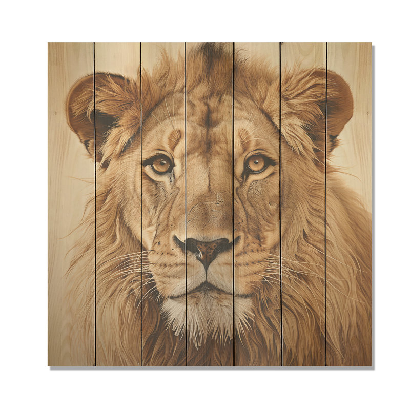 Portrait d'un lion royal doré I - animal lion sur bois, H 25 po x l 25 po