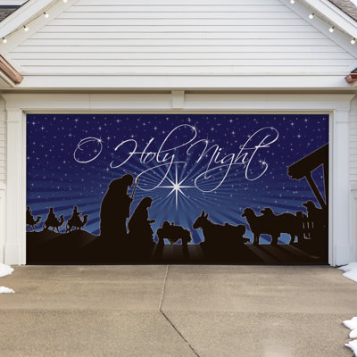 Bannière de porte de garage double de Noël pacifique 7 pi x 16 pi - Décorations des Fêtes pour l'extérieur