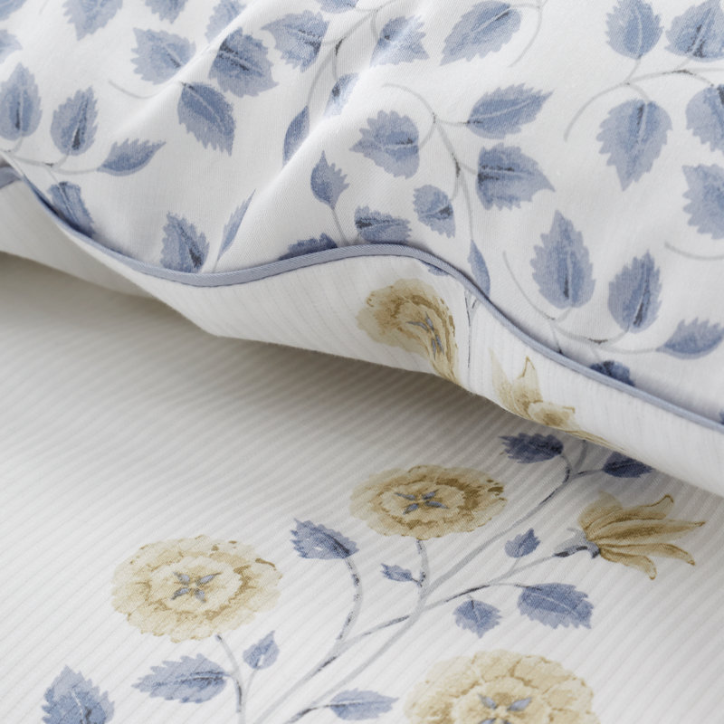 Eloise Floral 230 Thread Count Cotton Satin Stripe Reversible Duvet Cover Set, Double Duvet Cover + 2 Standard Pillowcases