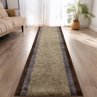 Tapis de couloir brun à taille moyenne en velours doux et lavable à la machine sur mesure