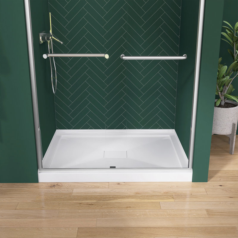 42" X 34" Single Threshold Shower Pan Base In White With Centre Drain Assembly & Drain Cover Included