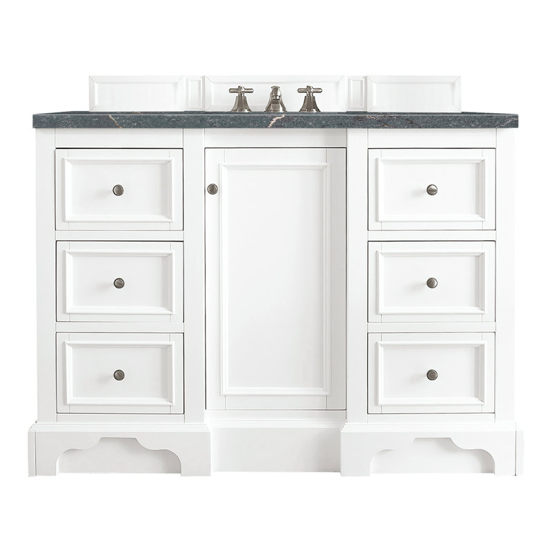 De Soto 48'' W Single Vanity, Bright White, Carrara White Marble, 8" Widespread