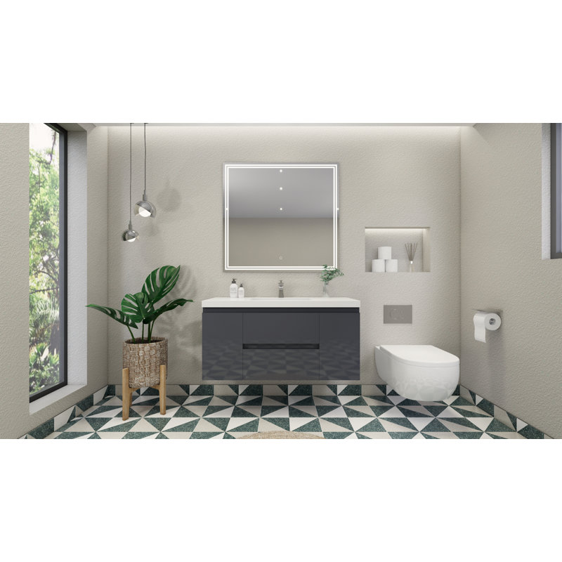 Korrina 47.13'' Single Bathroom Vanity with Plastic Top, High Gloss Gray