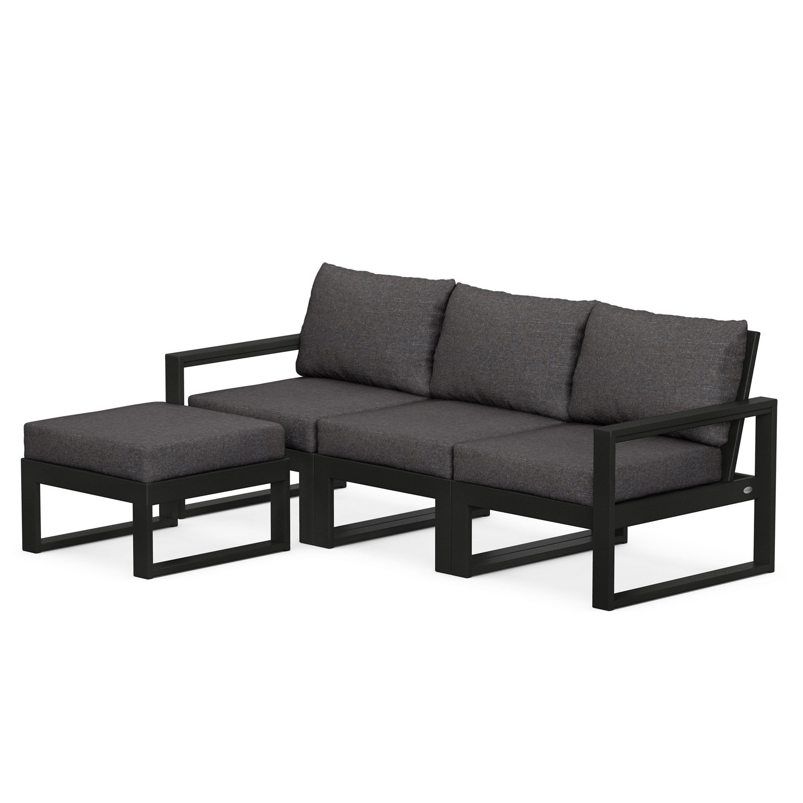 POLYWOOD EDGE Modular Deep Seating Set with Ottoman, Black, Ash Charcoal