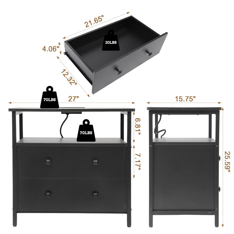 Duccia 27'' W Nightstand, Black, Set of 2