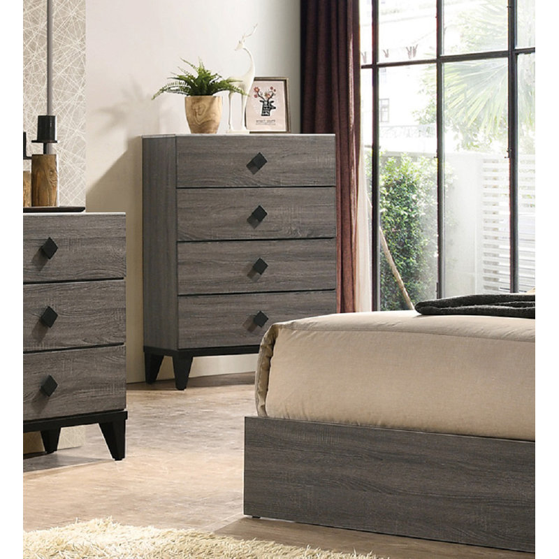 Commode en bois avec 5 tiroirs gris, Gris