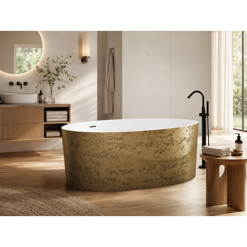 Baignoire autoportante 58,9 po , Laiton vieilli texturé / blanc