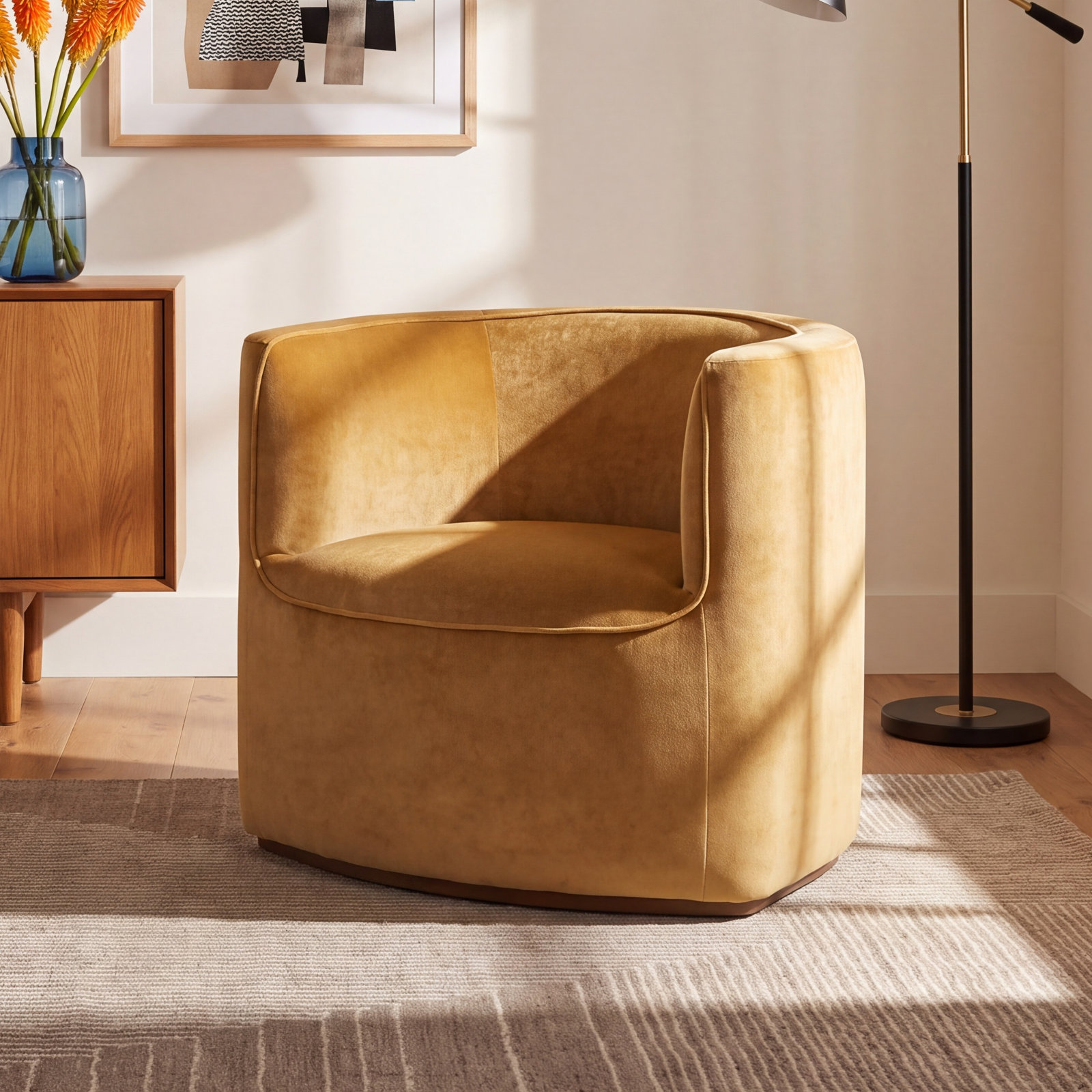 Messina Barrel Chair, Nutmeg Velvet