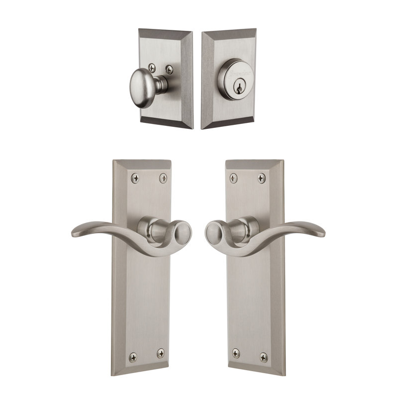 Complete Fifth Avenue Entry Lever Set with Deadbolt, Antique Pewter