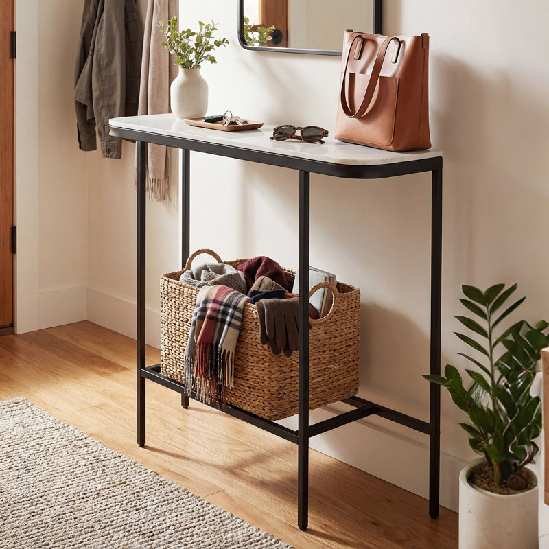 110cm Stone Top Console Table, Black