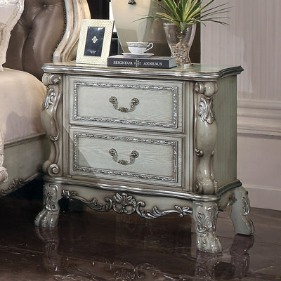 Traditional Luxury Nightstand With 2 Drawers Cherry Oak Finish Solid Hardwood Elegant Formal Bedroom Furniture 1Pc