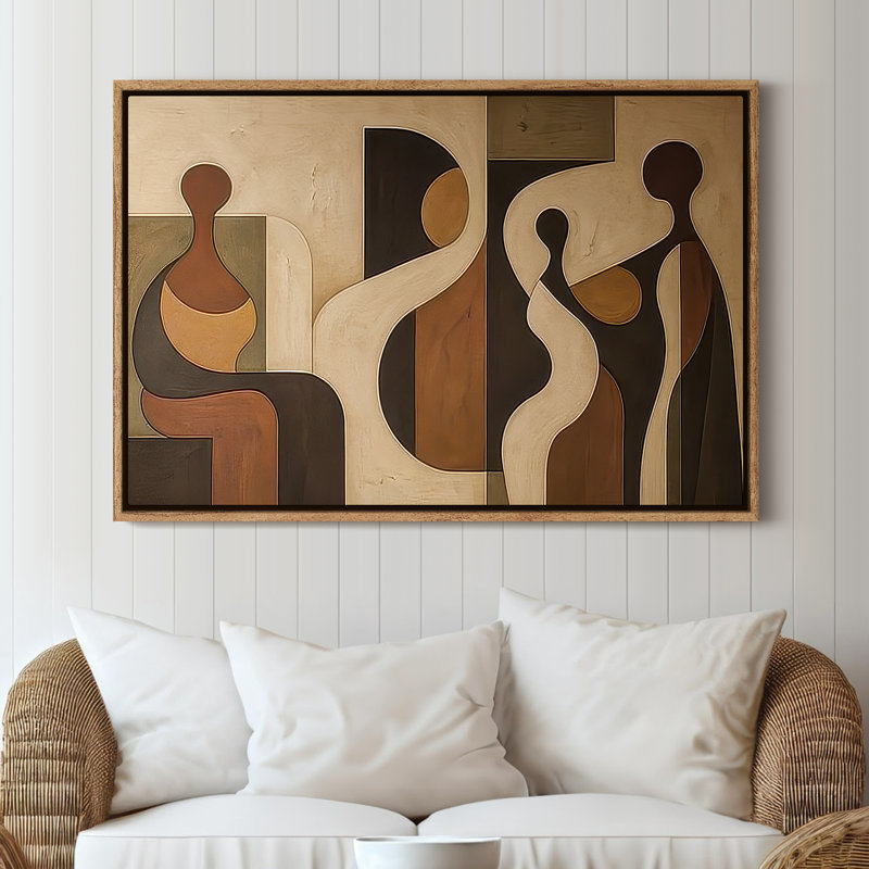 Framed Canvas Wall Art - Vintage Abstract Wall Prints for Bedroom - 16"x24", Natural