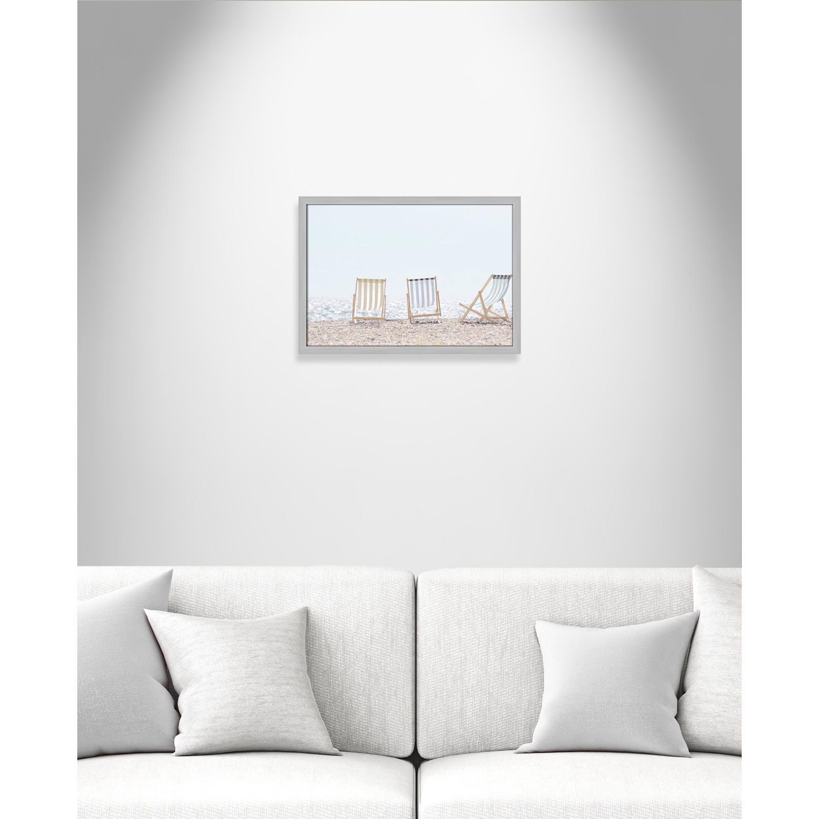 Adriatica "Beach Chairs" Print by Leah Straatsma, 17" H x 23" W x 1.25" D, Matte Silver
