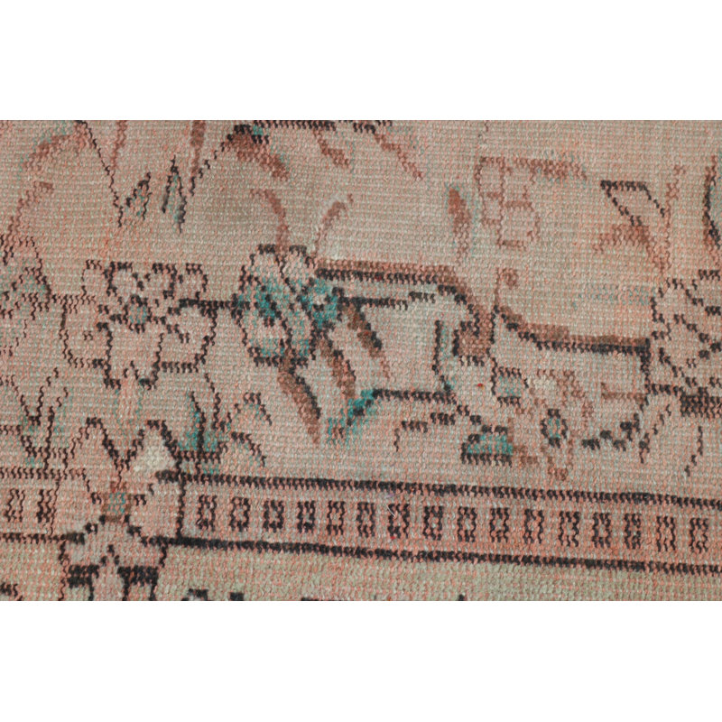 Handcrafted Turkish Vintage Rug with Delicate Teal Floral Finish for Entryways