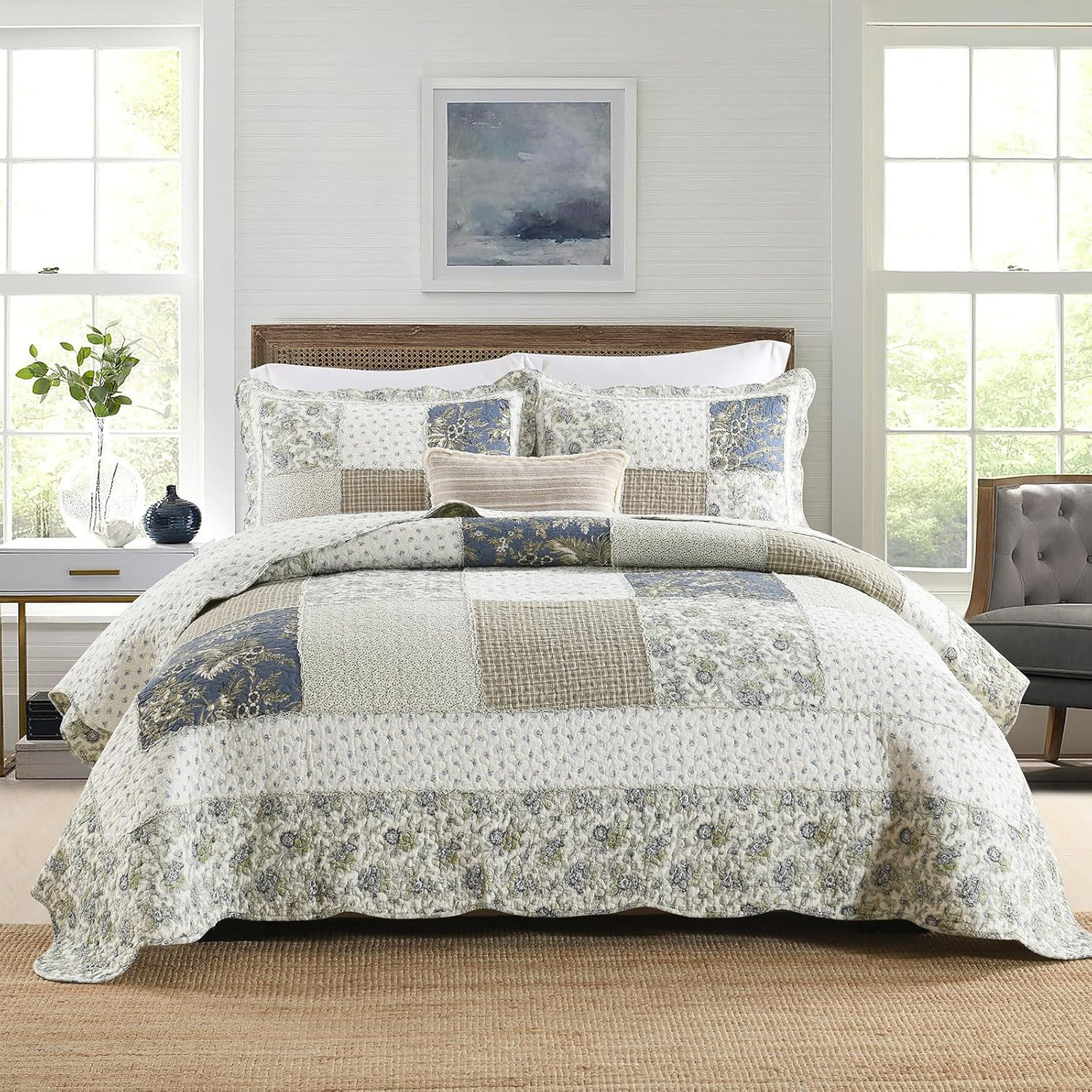 Farmhouse Patchwork 3-Piece Quilted Bedding Set NCU0TH896