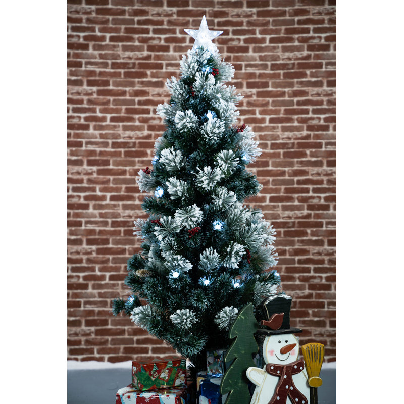 Arbre de Noël artificiel pin vert en fibre optique 6 pi avec lumières blanches / froides, Blanc / lumières froides
