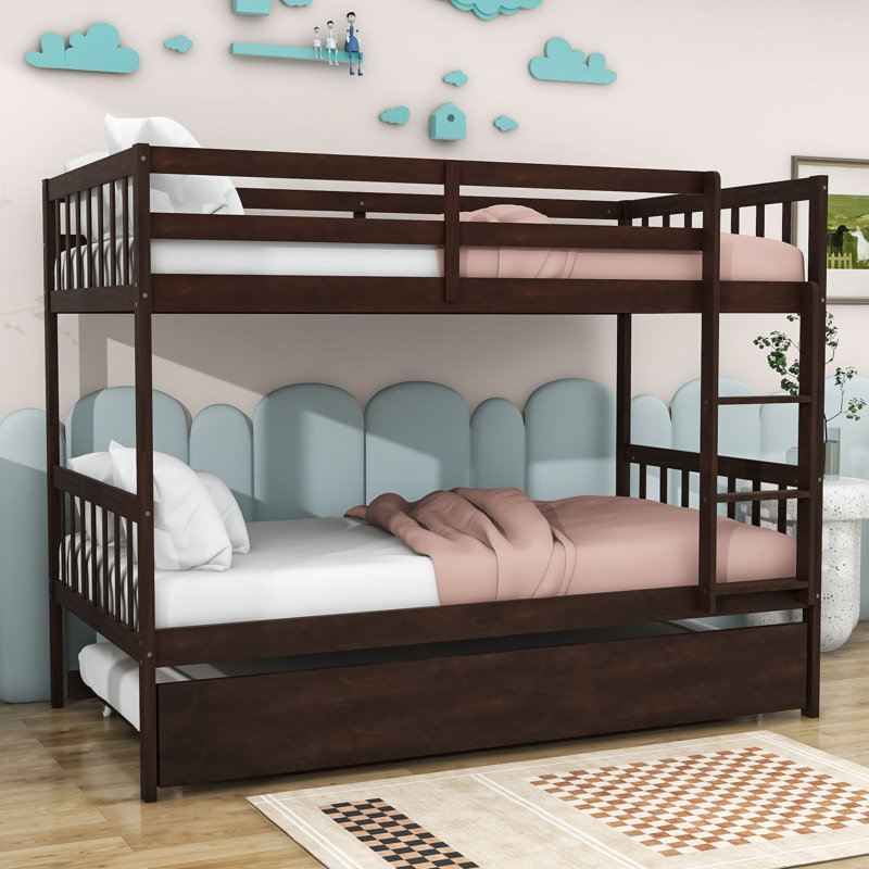 Csongor Kids Twin Over Twin Bunk Bed with Trundle, Espresso