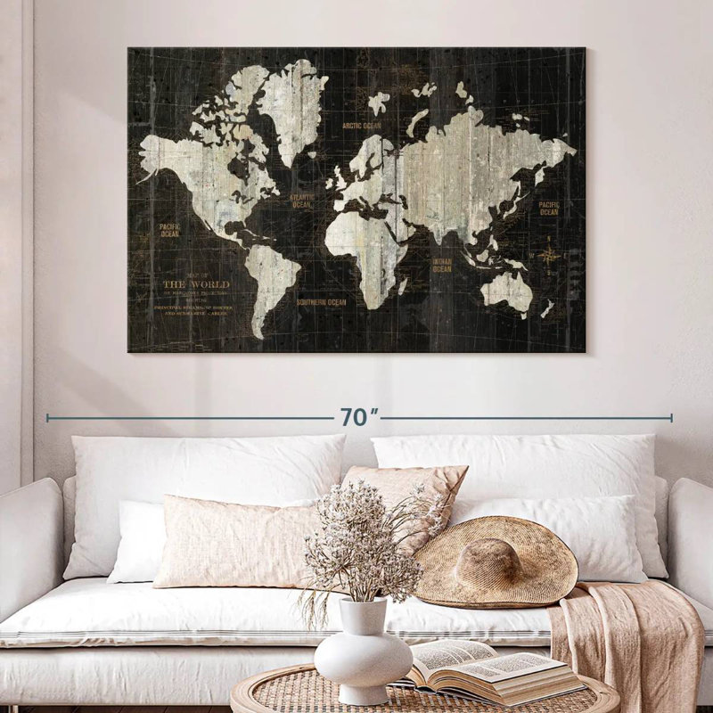 Aliaz Old World Map Black, 34" H x 51" W