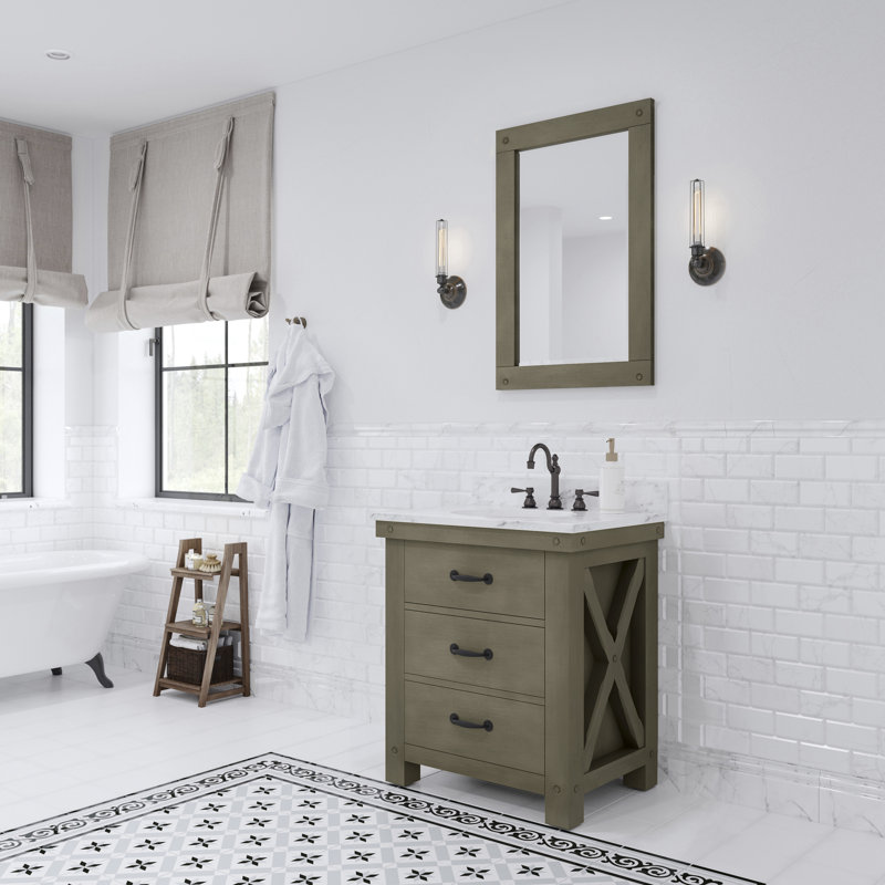 Jessen 30'' W Single Vanity, Carrara White, Rostic Sienna