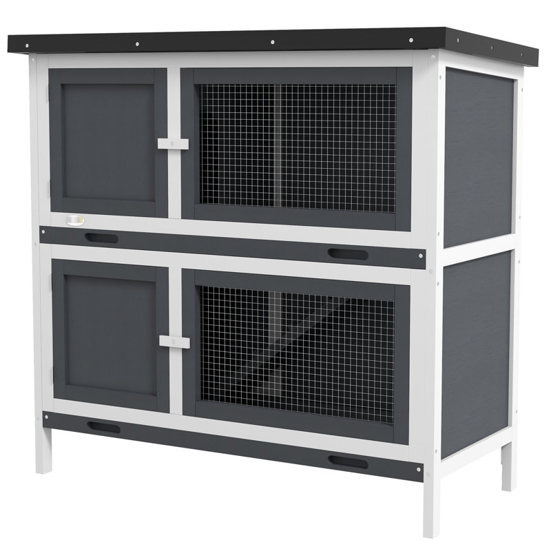 Petit animal gris - avec rampe, plateau amovible et toit pour lapin, intérieur / extérieur