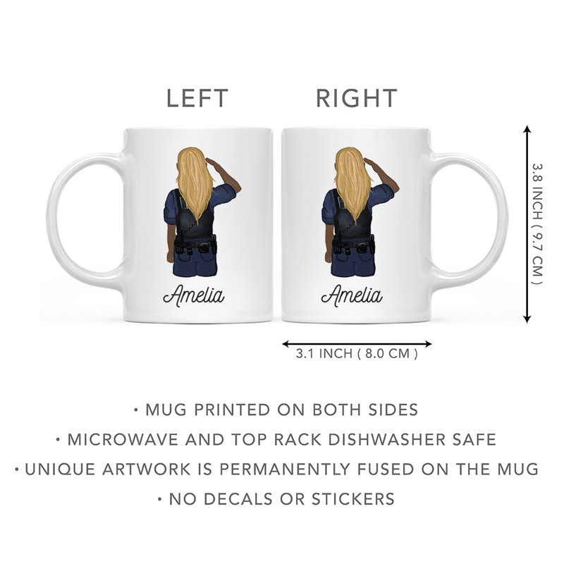 Tasse à café personnalisée, Brun / jaune, femme, agent de police 1, Oui