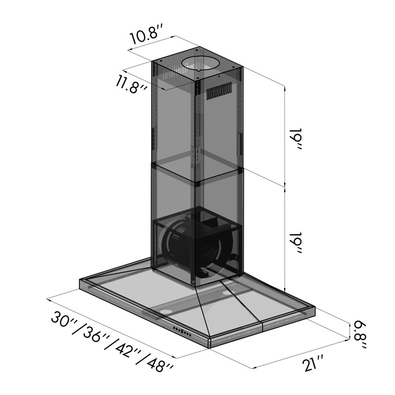 36" 400 CFM Convertible Island Range Hood, 42" W, Stainless Steel