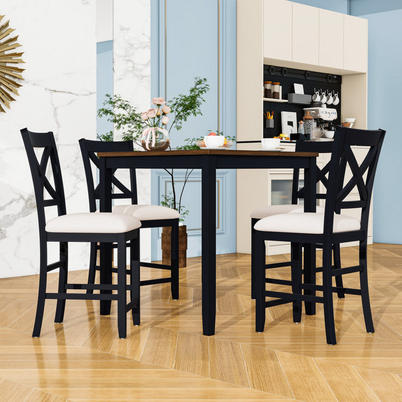 Ensemble de table de salle à manger à hauteur de comptoir 5 pièces avec 4 chaises rembourrées et table en bois compacte
