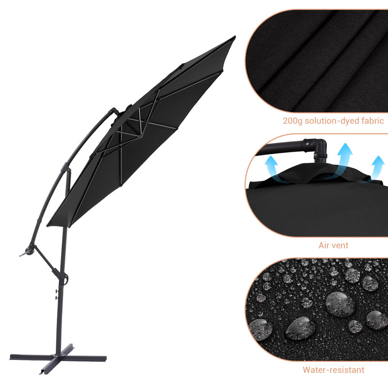 Parasol en porte-à-faux 120 po, Noir