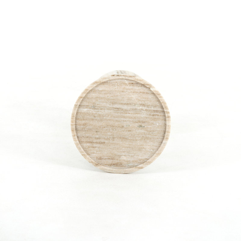 Round White Marble and Black Metal Pedestal End Table