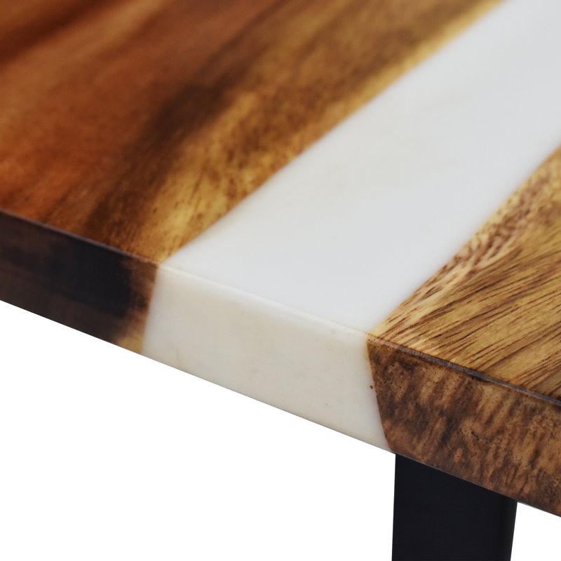 Medium Acacia Wood and White Resin Coffee Table with Iron Base