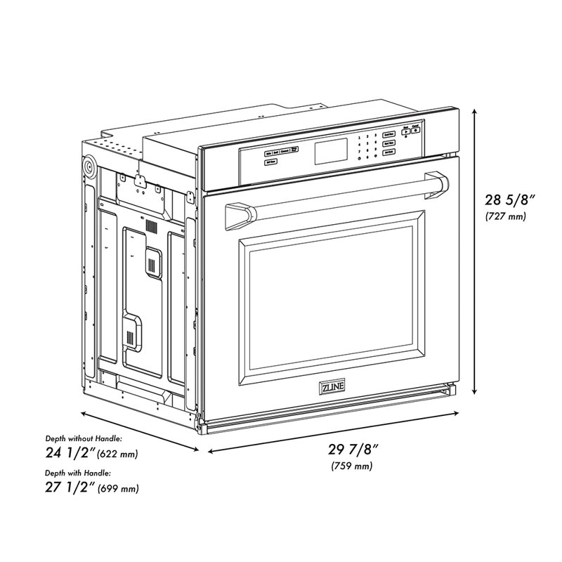 ZLINE Autograph 30 in. True Convection Single Wall Oven in Stainless Steel & Nickel Helix Handle