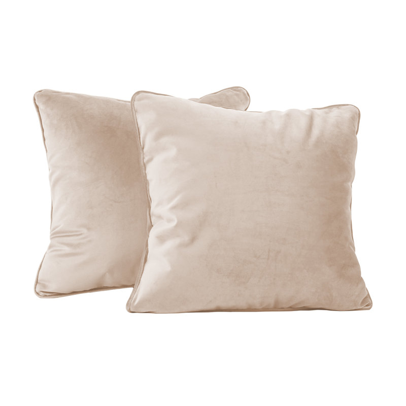 Rectangle Lumbar Microfiber Pillow with Piping, 2-pack, Square 18", Beige