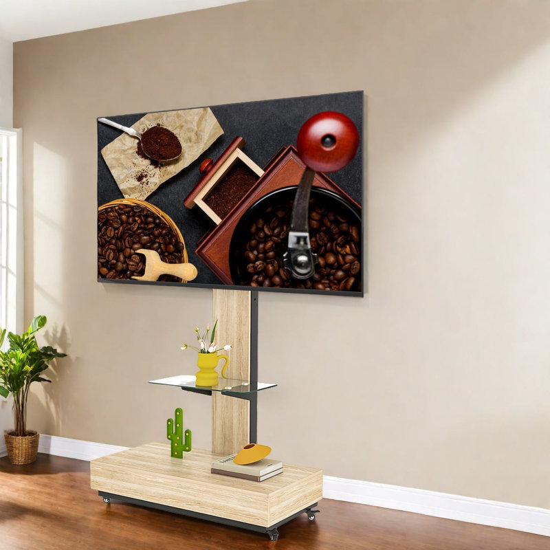 Meuble télé ajustable moderne avec rangement, bois et métal, pour les espaces de vie et de bureau