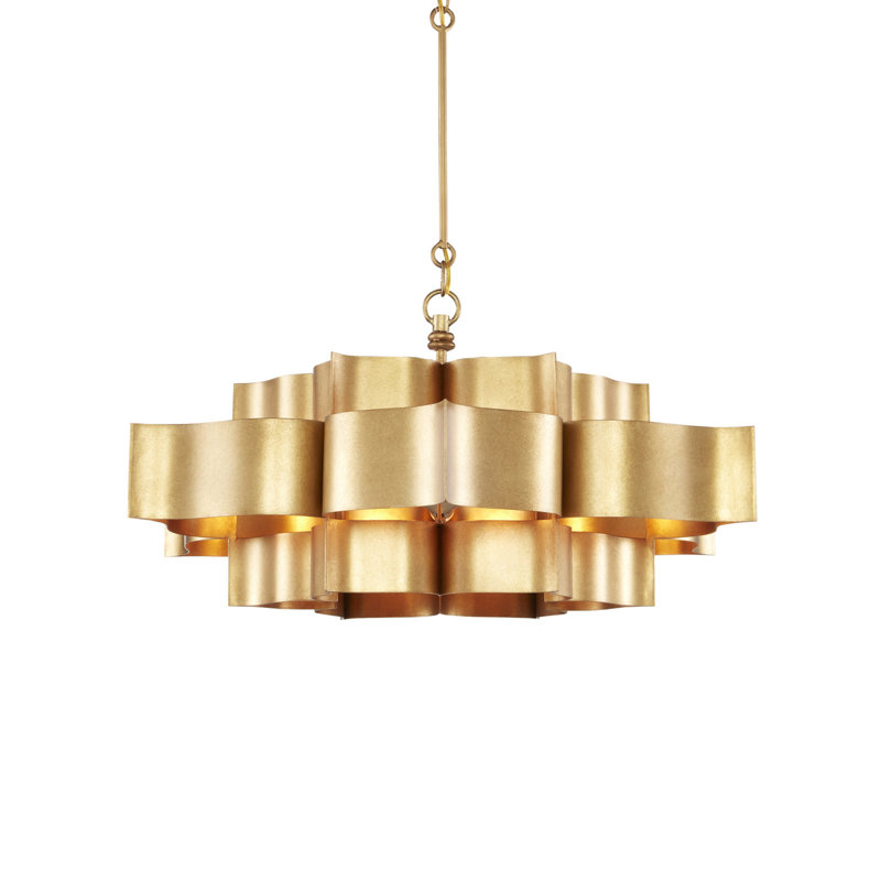 Grand Lotus 6 - Light Chandelier, Antique Gold Leaf