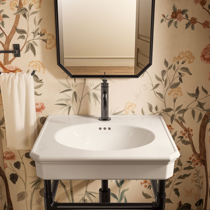 Claude by Studio McGee 24" Rectangular Console Table Bathroom Sink, Single Hole Faucet, Dune/Matte Black