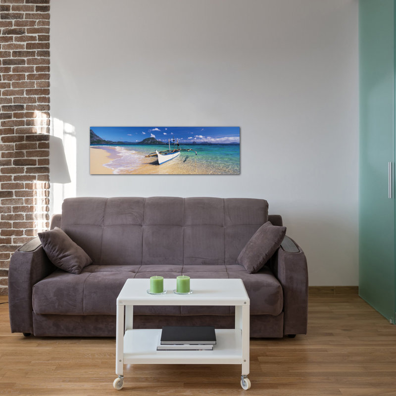 «Fishing Boat Moored on the Beach, Palawan, Philippines», reproduction de photo sur toile, H 12 po x l 36 po x P 1,5 po