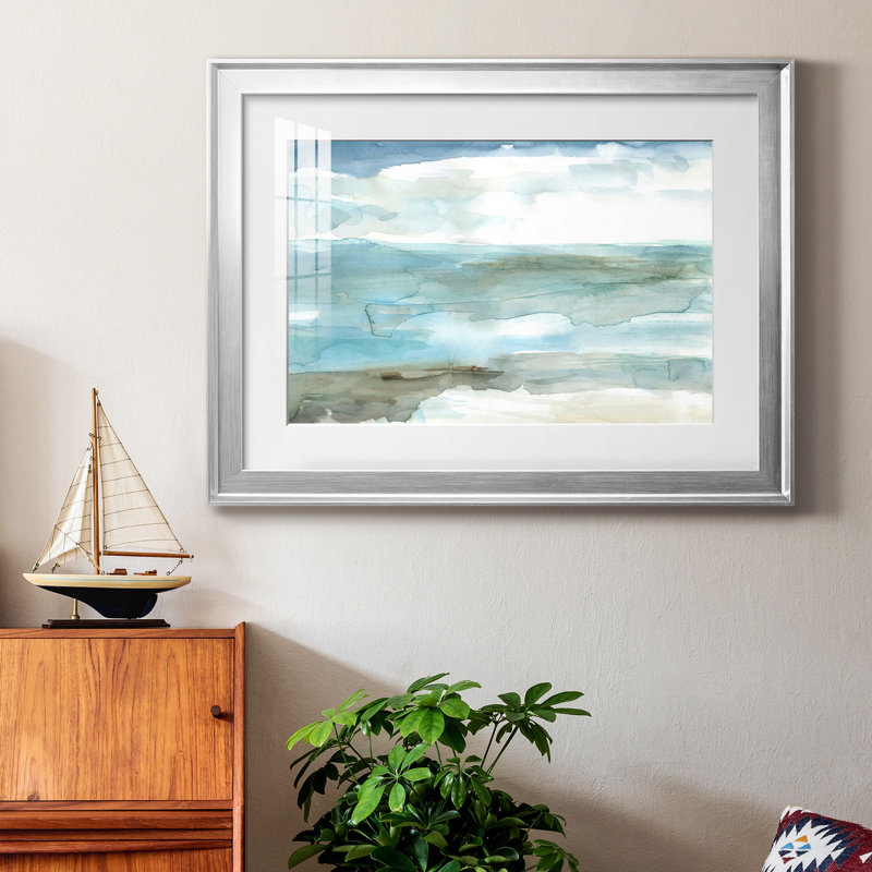 «Shimmering Shore Macro», reproduction encadrée de qualité supérieure - prête à être accrochée, Cadre argenté