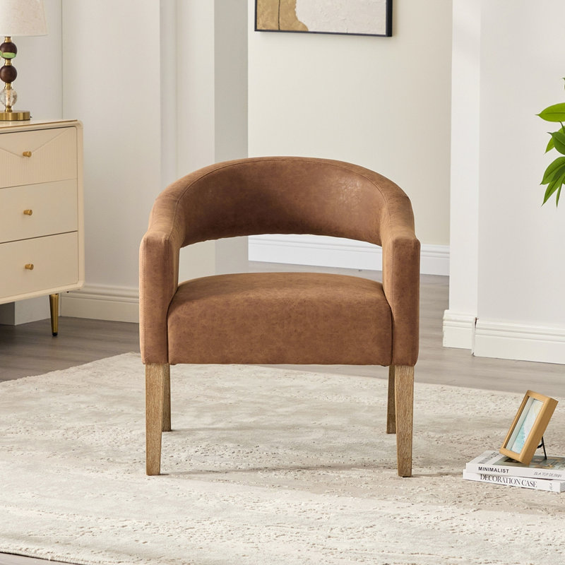 Fauteuil club d'appoint moderne et rembourré, Brun, 1