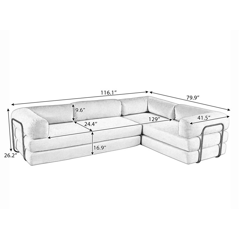 Canapé-lit modulaire surdimensionné de 116 po, Gris