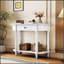 Narrow Console Table with Curved Corner, Retro Entryway Table with Top Drawer and Open Shelf for Hallway and Living Room-463908495