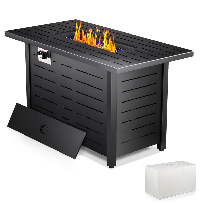  Table de foyer d'extérieur au propane 50 000 Btu, table de salle à manger d'extérieur et de table basse de 42,9 po, certifiée par la CSA, flamme résistante au vent, conception sans fumée avec couvercle imperméable et pierres de lave