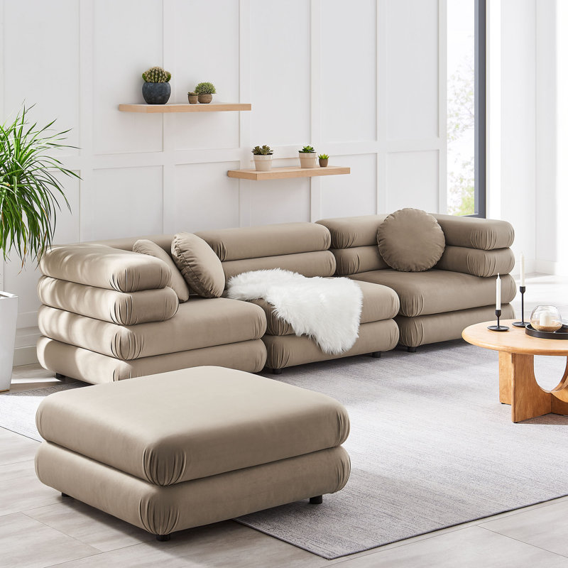 Canapé modulaire en velours 4 pièces Jubilee, Velours taupe
