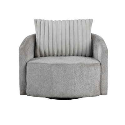 Gray Chenille Swivel Chair With 360-Degree Rotation And High Foam Padding 40.5" X 36" 34"H Modern In Back Pillow For Home