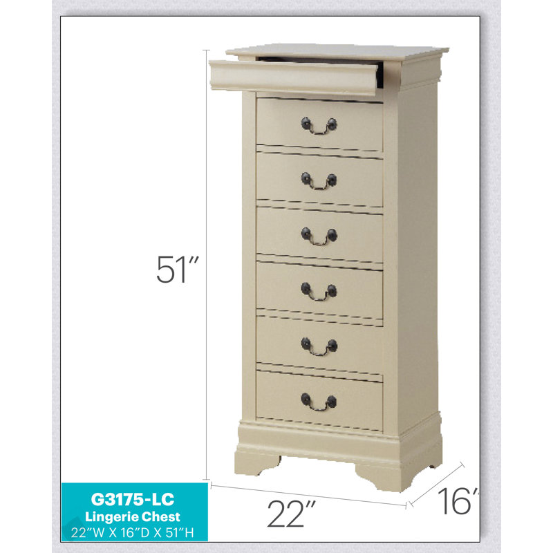 Commode pour la lingerie avec bases sculptées et tiroirs durables Louis Phillipe G3175-LC, parfaite pour les chambres à coucher traditionnelles